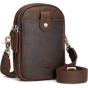 Women Trandy RFID Blocking Leather Crossbody Bag Dark Brown (17 chars)